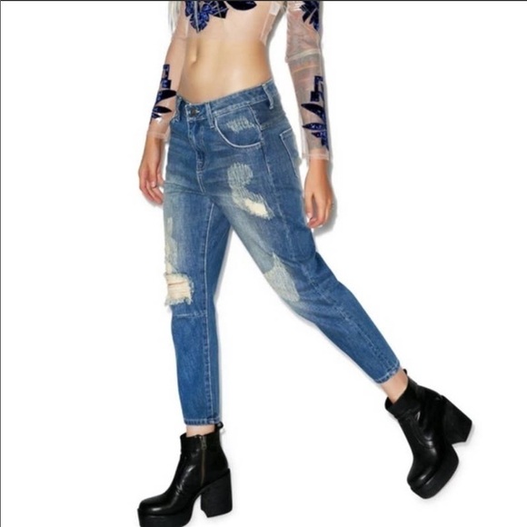 Wildfox NWT Baggy Worn Out Boyfriend Distressed Relaxed Fit Blue Denim Jeans 25 - Picture 16 of 16